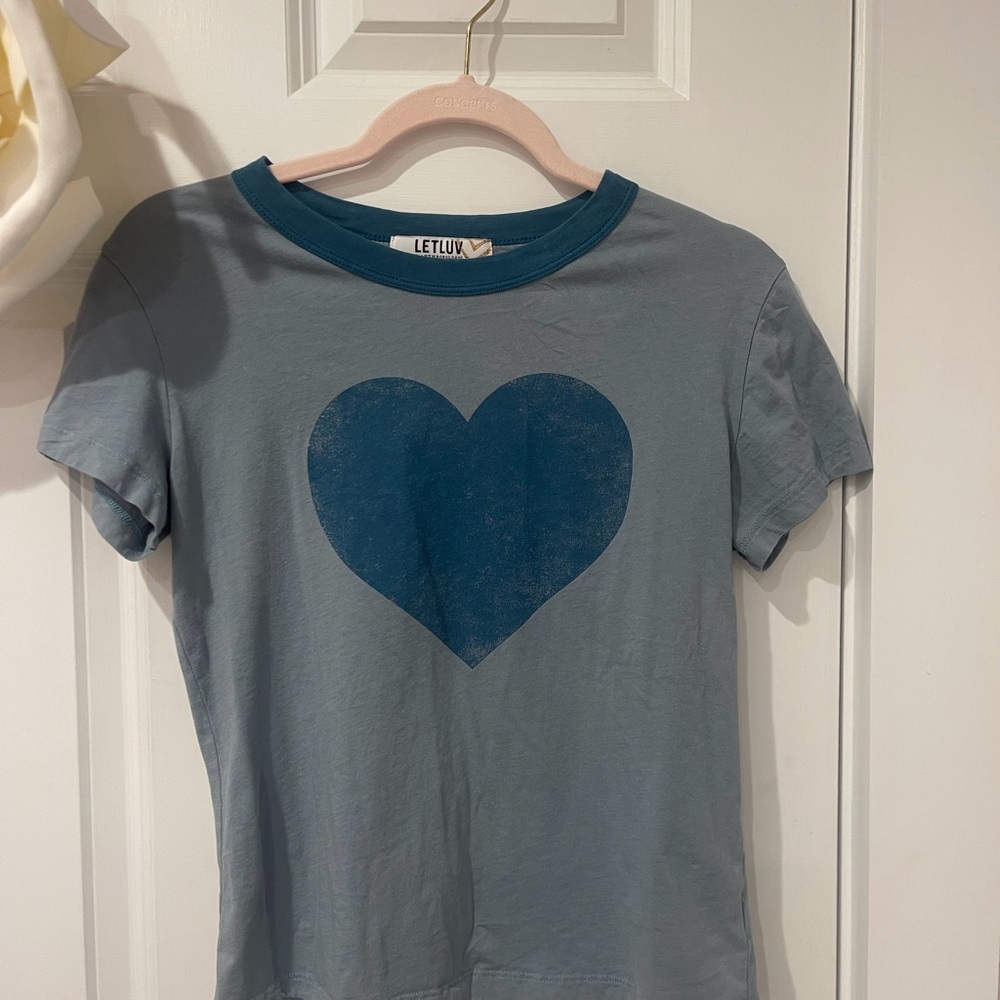 Letluv Women's Blue Heart Short Sleeve Tee